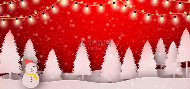 圣诞节夜晚背景图片_灯串植物圣诞装饰红色背景