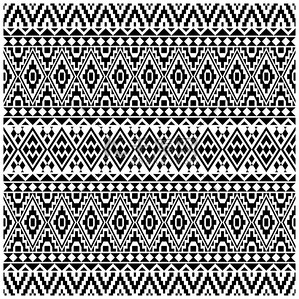 阿兹特克伊卡特族图样矢量为黑白。无缝族裔背景质感