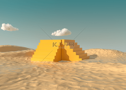 古代遗迹背景图片_沙漠自然地形梯形阶梯3d渲染背景