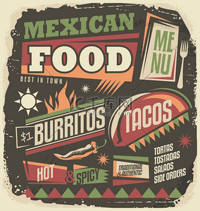 菜单设计背景图片_墨西哥餐厅时髦菜单设计概念