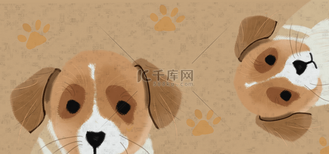 圆的动物背景图片_小狗可爱棕色水彩背景