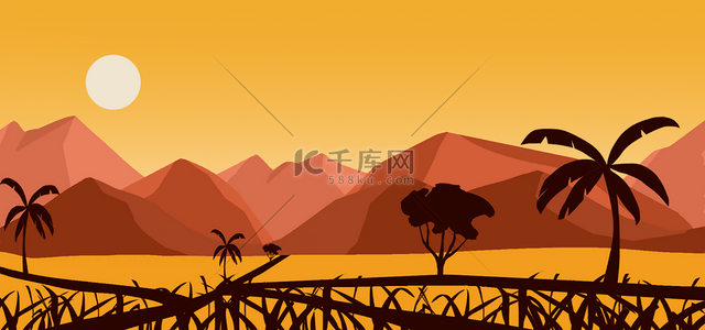 沙漠海洋背景图片_乡村稻田卡通风格背景
