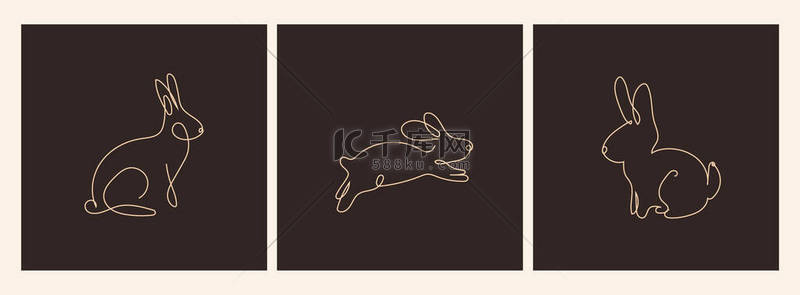 line背景图片_One line drawing Rabbits set .Poster, Vector on a dark background
