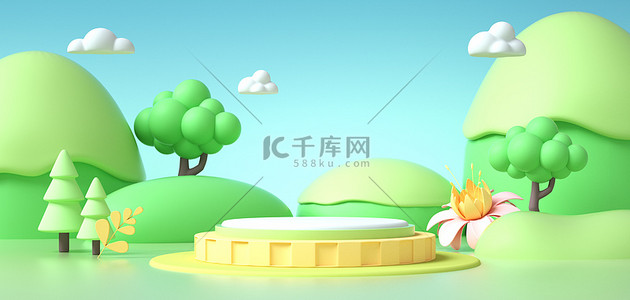 c4d建模背景图片_简约春季电商场景c4dbanner背景