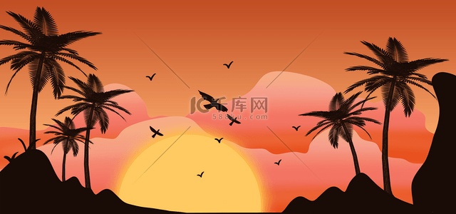 世外桃源背景图片_日落阴影粉色天空树木背景