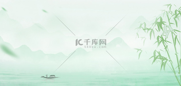 中国风春季绿色背景图片_清明节山水竹子绿色水墨中国风清明海报背景