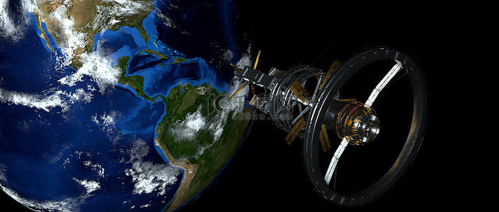 空间站船靠近地球.非常详细和现实的3D图像。美国航天局提供了这一说明的要点.