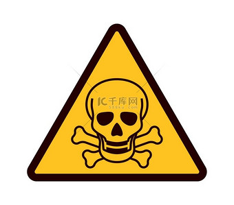 带有头骨的警告标志黄色三角形带黑色注意符号危险区域标志化学致命污染工业区象形图小心危险平面矢量隔离说明带有头骨的警告标志带黑色注意力的黄色三角形