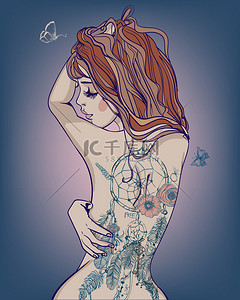 纹纹身背景图片_年轻漂亮的女人纹身