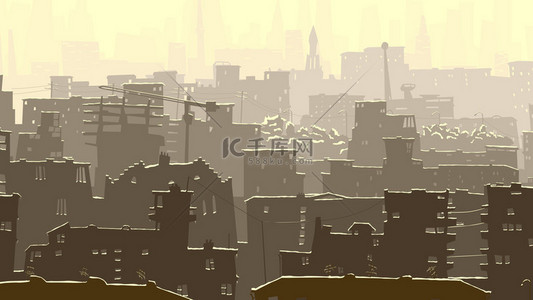 Abstract cartoon illustration of big snowy city.