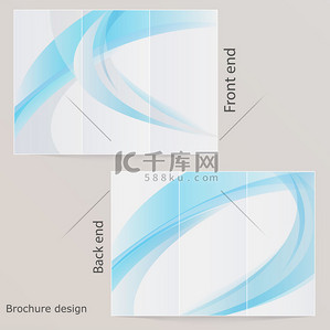 企业蓝色白色背景图片_三栏式小册子布局。与蓝色的波浪设计