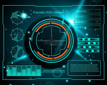 抽象未来，概念向量未来派蓝色虚拟图形触摸用户界面平视显示器。为 web、 网站、 背景、 技术、 在线设计、 业务、 gui、 ui、 工具包、 平显上孤立的移动应用程序