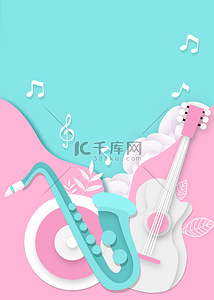 粉色海洋背景图片_粉色绿色乐器音符背景