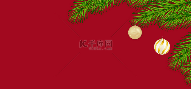 圣诞红色海报背景图片_圣诞节装饰灯球红色背景