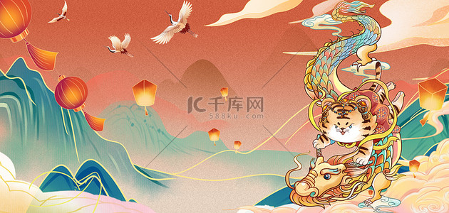 国潮虎年背景图片_春节新年国潮虎国潮卡通喜庆banner