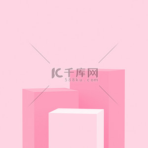 情人节粉色几何背景图片_3D粉色立方体正方形讲台最小工作室背景。摘要三维几何形体图解绘制.情人节产品的展示.
