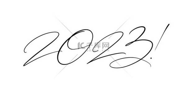 2023 modern thin lettering. New Year minimalistic elegant greeting card. Hand drawn black inscription