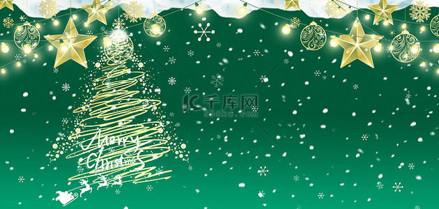 绿色雪花背景图片_圣诞节圣诞树绿色简约灯光