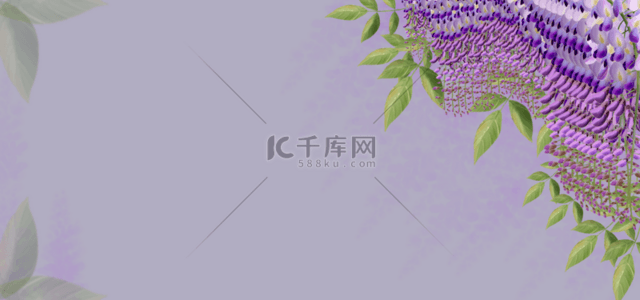 兰底背景图片_紫藤兰水彩绿叶花朵背景