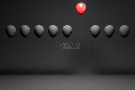 一排黑色气球, 上面有粉红色的气球。选择的概念, 是独一无二的。3d 渲染复制空间