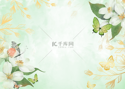 无缝纹理图案背景图片_蝴蝶花卉绿色植物水彩背景