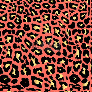 纹理动物背景图片_无缝的黄金豹纹。颜色趋势调色板。活珊瑚色。矢量图案、纹理、背景。豹式无缝图案动物印花