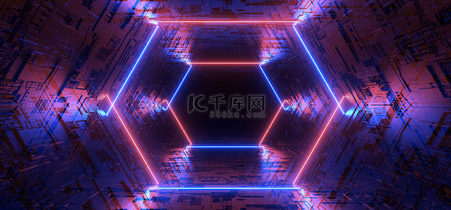Sci Fi Futuristic Schematic Textured Tunnel Corridor Alien Spacship Cyberpunk Purple Blue Glowing laser Neon Vibrant Cyber Background Virtual Reality 3D Rendering Illustration
