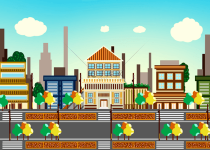 矢量街道背景图片_城市建筑抽象彩色楼房背景