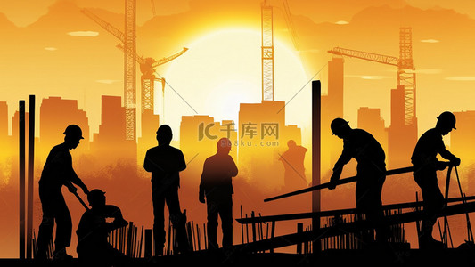 工人工作背景背景图片_城市建筑工地工人工作剪影背景