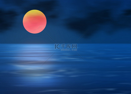 滨水背景图片_海洋日落红色太阳蓝色背景
