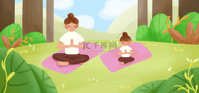 瑜伽教学背景图片_公园瑜伽卡通绿色背景
