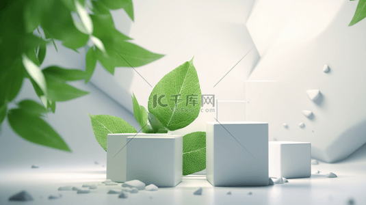 夏季绿叶3D立体电商展台