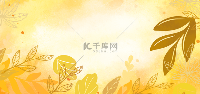 水彩猫咪背景图片_树叶秋季水彩金色渐变效果背景