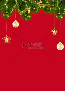 金色2022背景图片_圣诞节装饰星星挂件红色背景