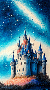 儿童节城堡背景图片_六一水彩童话城堡