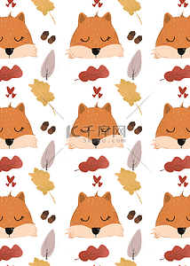 棕色的猫卡通背景图片_卡通秋季图案无缝背景