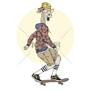 青年海报背景图片_长颈鹿男孩骑滑板