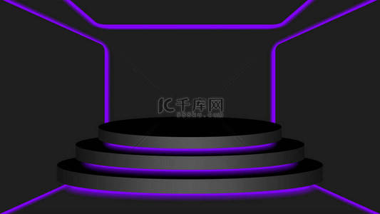 黑色圆形底座3D和紫色霓虹灯发光，化妆品展示现代和引导灯，讲台舞台展示位置装饰紫色荧光灯，底座盒产品位置
