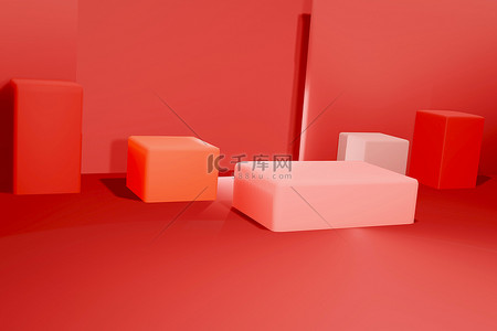极小背景图片_3D渲染图解几何极小的当代概念，粉红彩色立方体平台或底座背景和模拟设计，产品展示空空间，广告复制空间