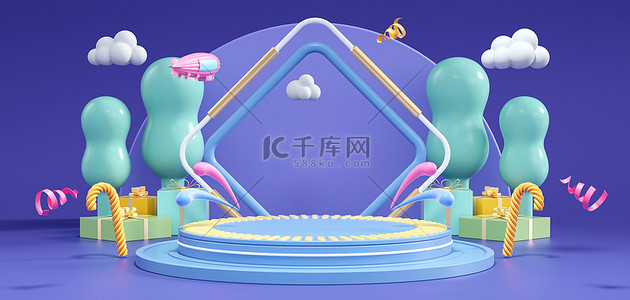 蓝色c4d展台背景图片_五一展台底座蓝色c4d