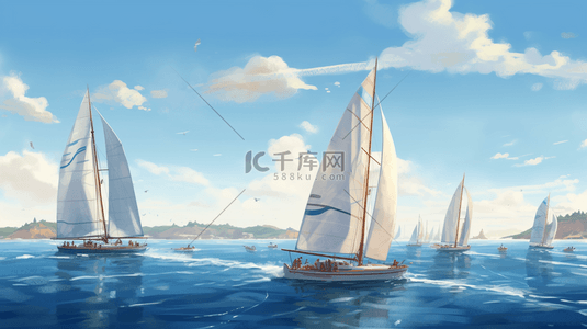 帆船船背景图片_夏日清新海上帆船风景大场景