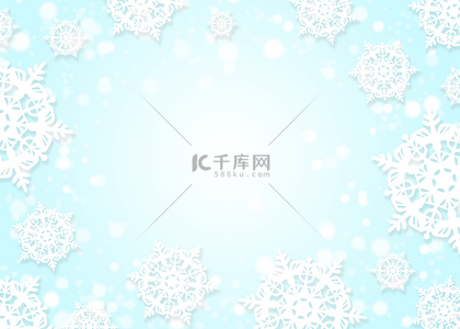 圣诞节花边背景图片_雪花冬季卡通剪纸蓝色背景