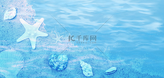 创意海滩背景图片_创意海滩沙滩蓝色简约背景