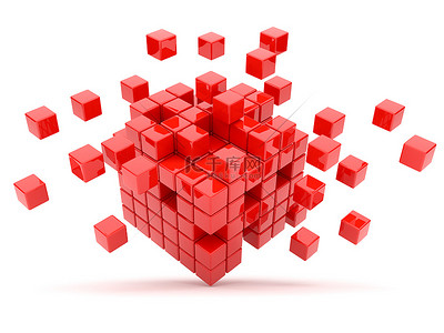 数据集背景图片_红色的 3d 多维数据集。隔离