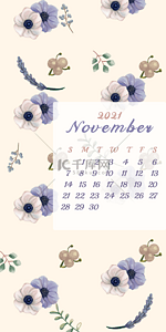 花卉装饰标签背景图片_十一月日历手机壁纸花朵植物