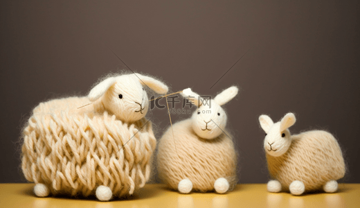 毛线球线稿背景图片_毛线动物三只小兔子
