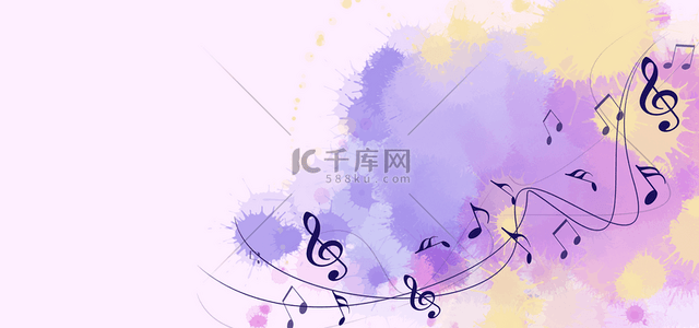 彩色音乐符号背景图片_音符紫色渐变水彩符号装饰背景
