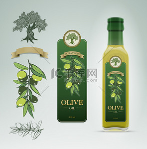 橄榄油瓶和标签设计模板.