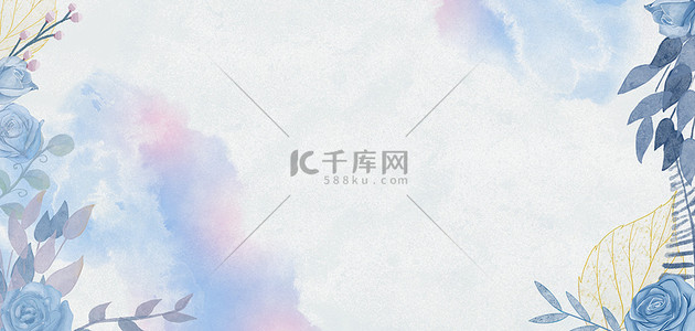 简约彩绘花朵蓝色清新banner