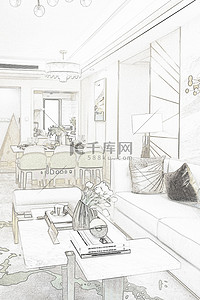 设计稿背景图片_客厅餐厅装修设计线稿图